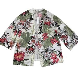 Chico’s NWT Kimono Cardigan 1 | Tropical Floral Open Front Cotton Knit $129